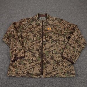 Under Armour Fleece Jacket Mens Large Brown Camo Full Zip Hunting Outdoor